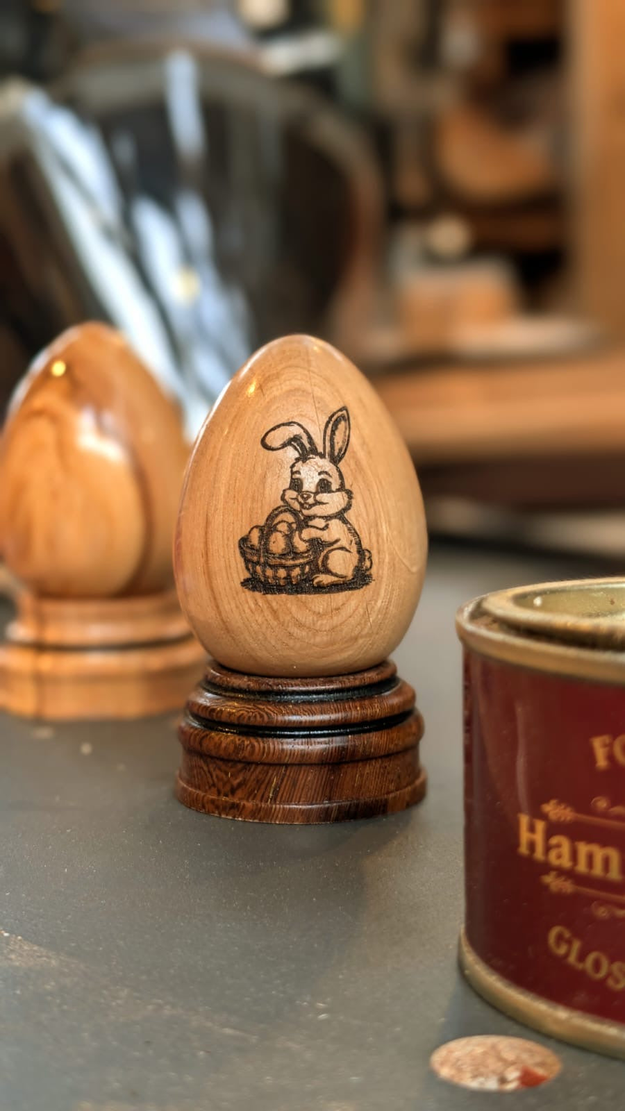 Bunny Engraved Wooden Egg