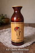 Japanese Style Cherry Wood Vase 9.5”