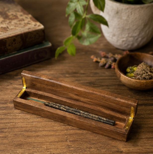 Sandalwood Incense Holder Box – Handmade Wooden Incense Burner & Storage Box – Ash Catcher