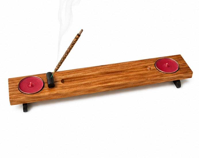 Handmade Wooden Incense Holder with Tea Lights | 12” Ash Catcher