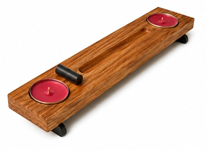 Handmade Wooden Incense Holder with Tea Lights | 12” Ash Catcher
