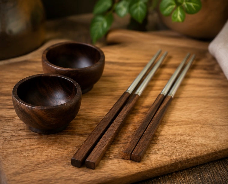 Handcrafted Sandalwood Chopsticks & Dipping Bowl Set