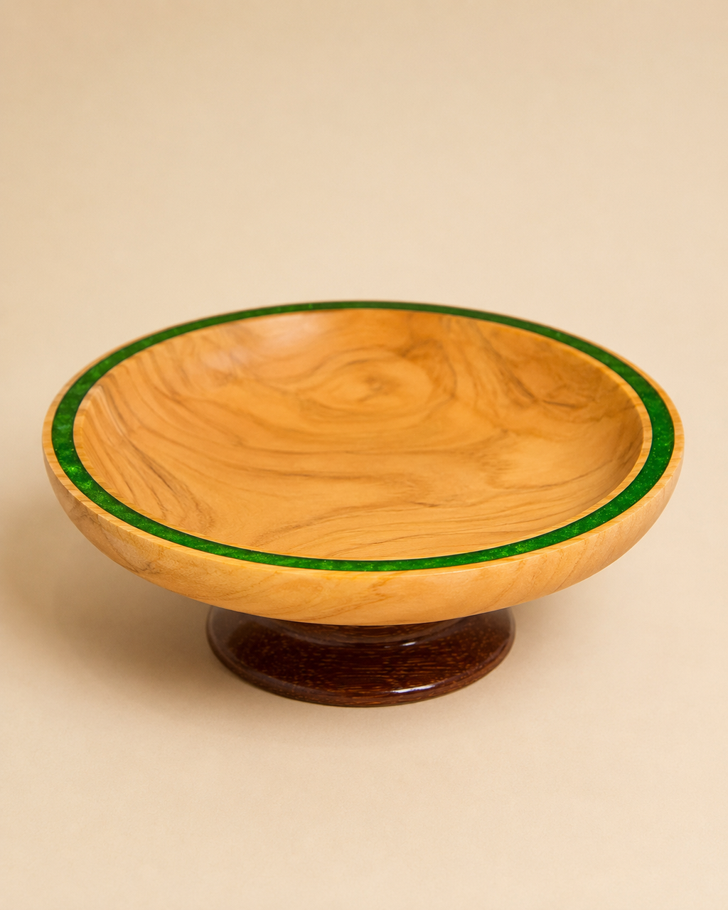 Handmade Wooden Bowl with Green Resin Inlay