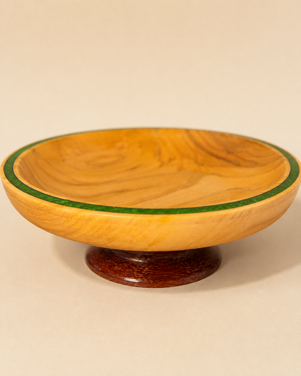 Handmade Wooden Bowl with Green Resin Inlay