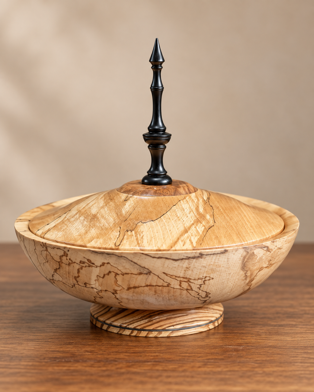 Spalted Beech Lidded Bowl with Ebony Finial
